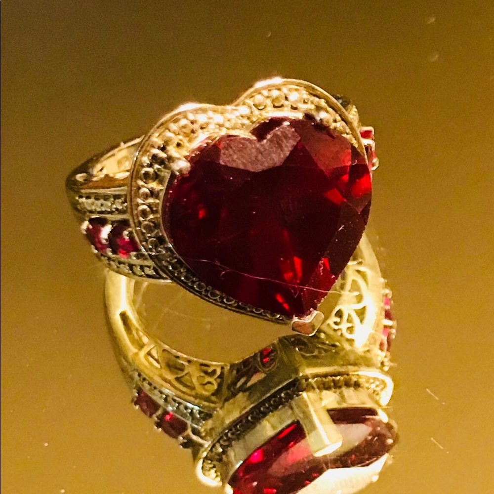 HUGE lab created ruby hear ring
